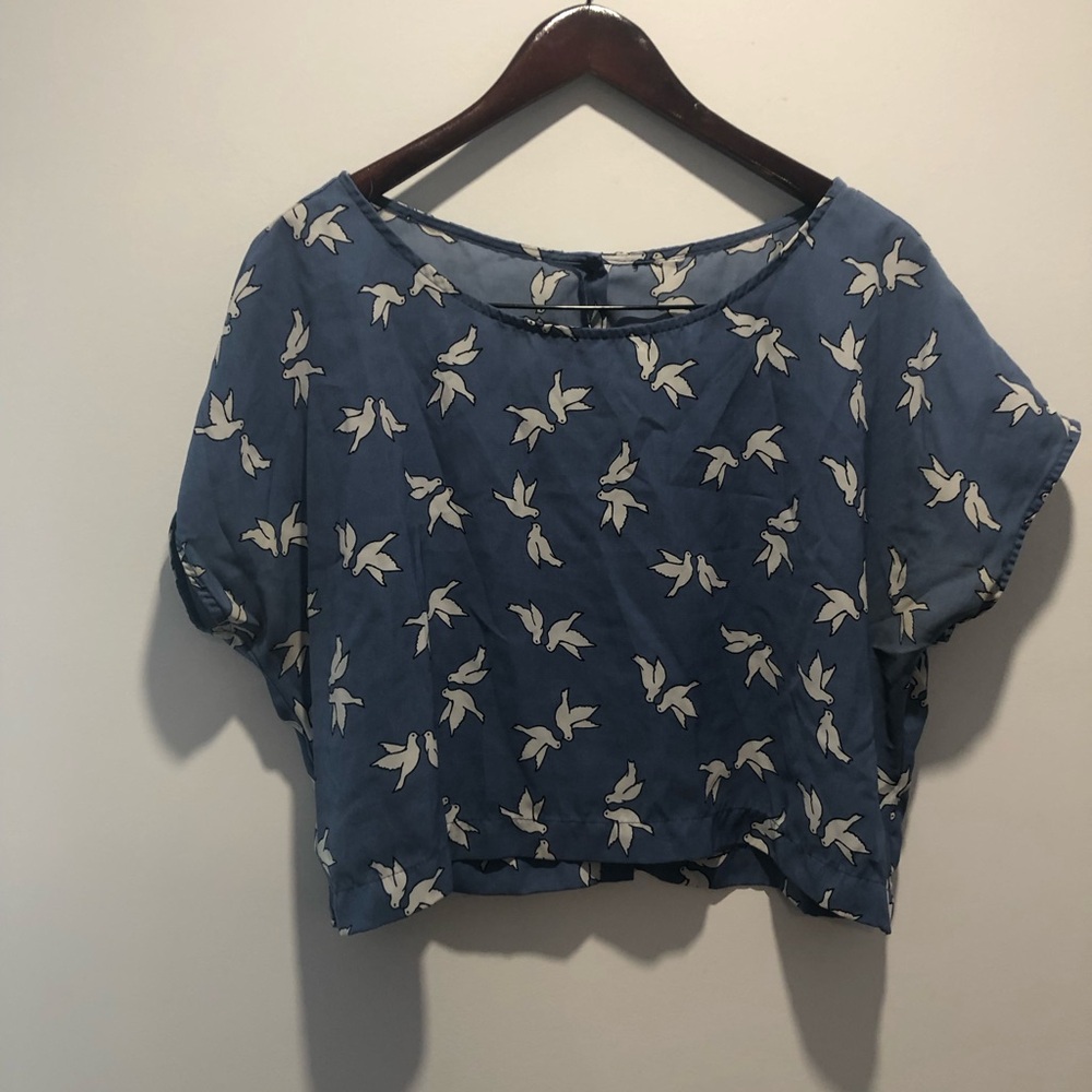 Blue Bird-Print Boxy Women's Top
